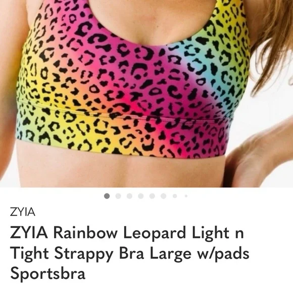 ZYIA Active Rainbow Leopard Light n Tight Strappy Bra w/ pads Small Activewear - Picture 11 of 11